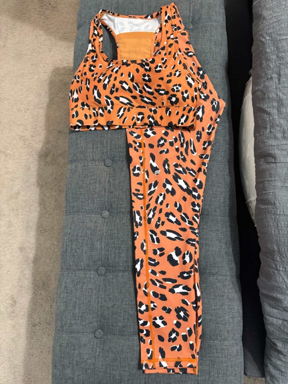 Fabletics Orange Leopard-Print Leggings and Sports Bra Set